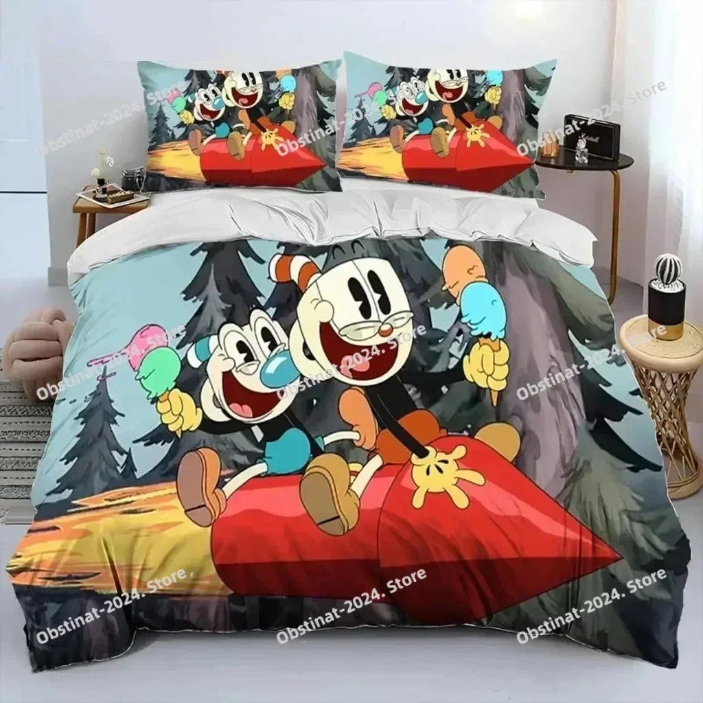 Cartoon Cuphead And Mugman Bedding Set Printed single Comforter Quilt Bed Cover Duvet Cover Pillow Case 3 Pieces Kids Adult Size