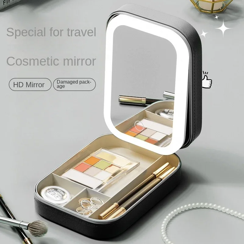 

Smart LED Cosmetic Case With Mirror Travel Makeup Bag Small cute Female Beautician Skincare Product Makeup Case For Women