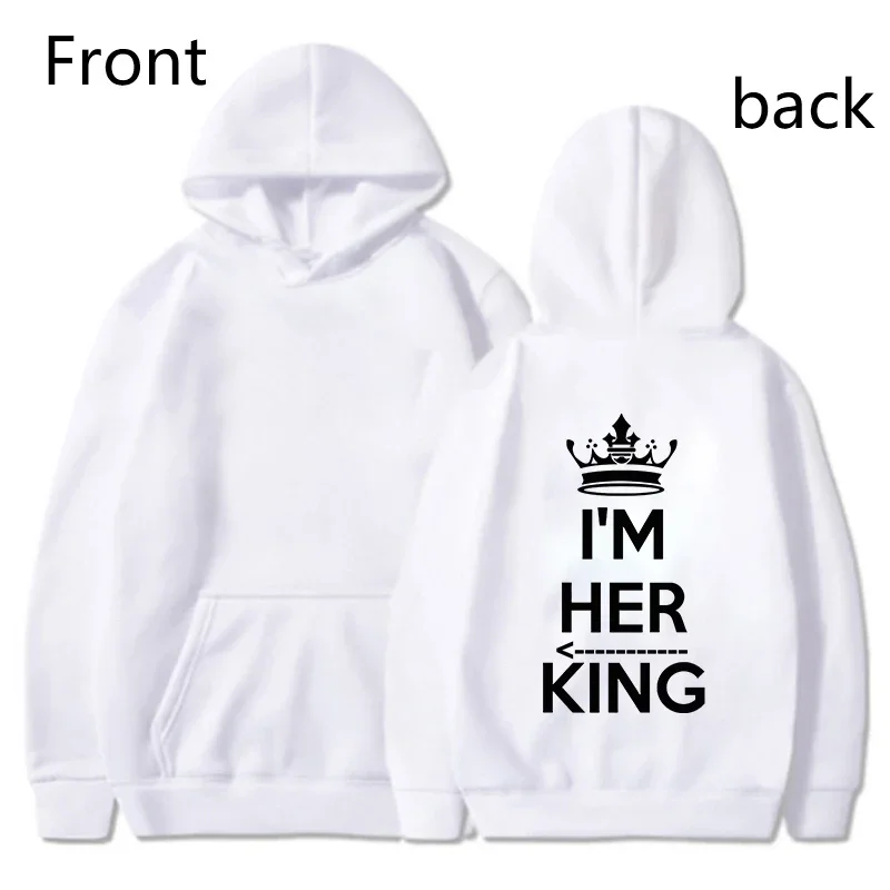 NEW Couples Hoodies I'M HIS QUEEN And I'M HER KING Print Hooded Long Sleeve Couple Queen King Sweatshirt Women Men Fashion Casua