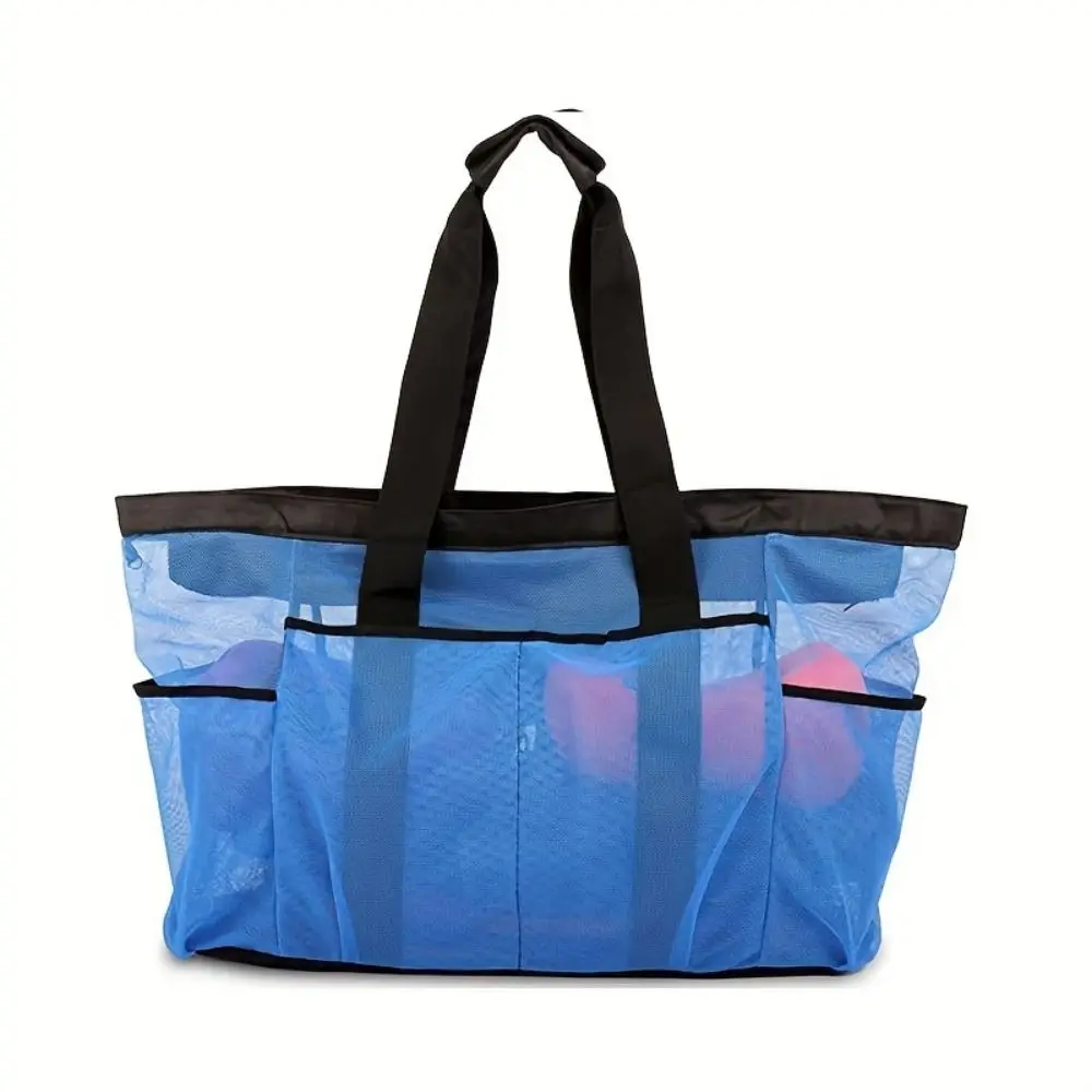 Borsa da spiaggia in rete di grande capacità Borsa da viaggio leggera con coulisse con manico Borsa da bagno portatile ad asciugatura rapida