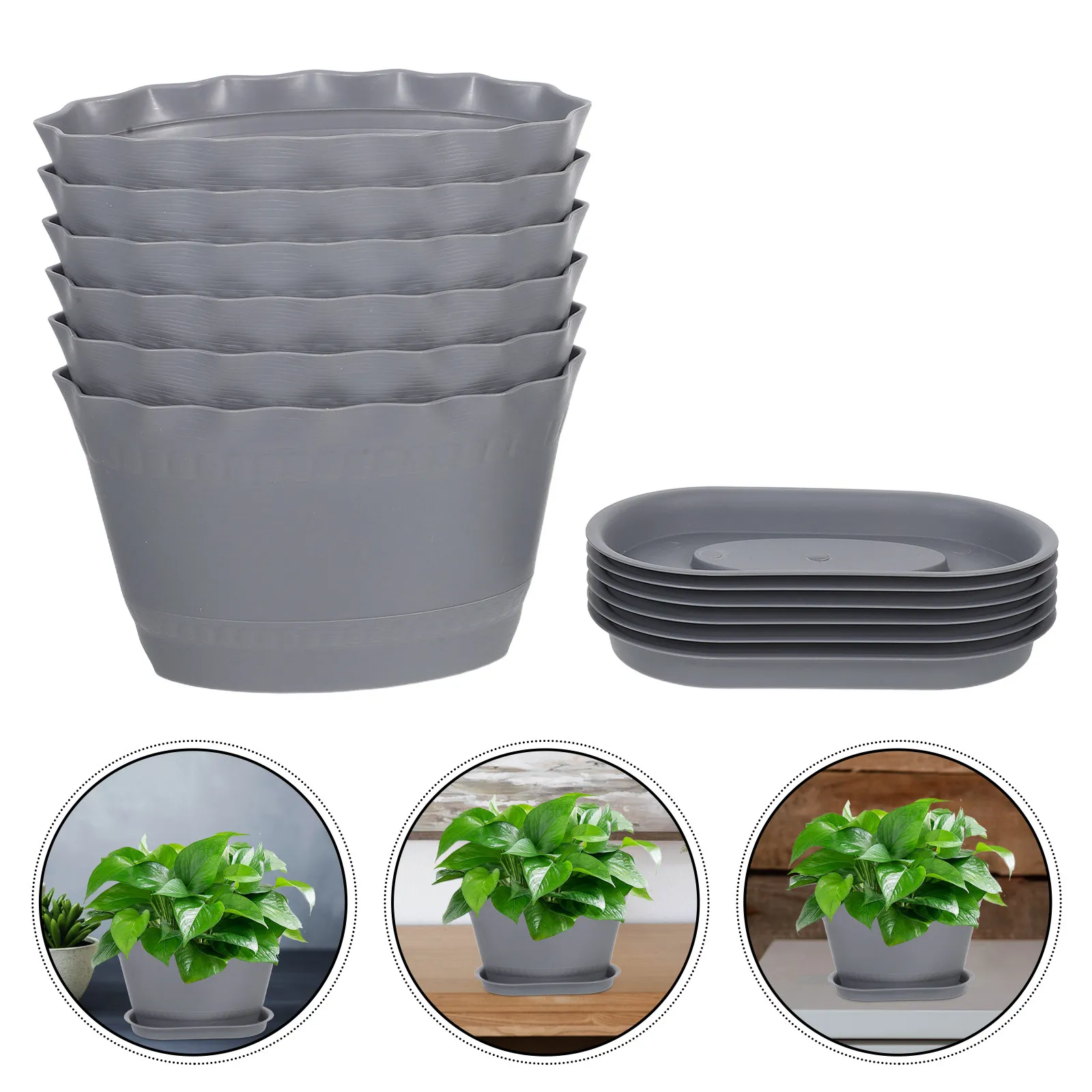

Набор из 6 пластиковых цветочных горшков с ободком и дренажными отверстиями, для использования в помещении и на улице, с поддонами, маленькие пластиковые кашпо для рассады, для сада