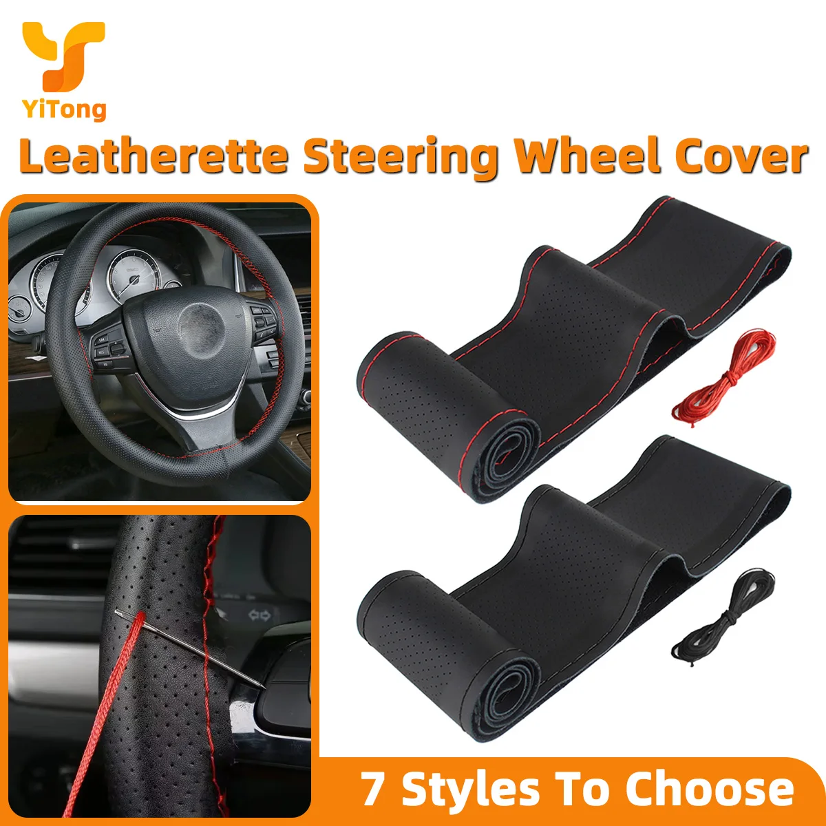 Yitong 36-38CM Soft Non-Slip Breath Car Leatherette Steering Wheel Cover With Braid Thread Needles Fit For Most Car Accessories