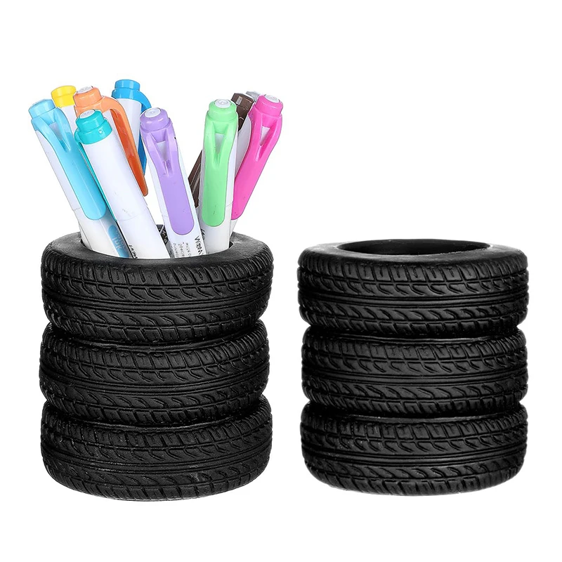 2 PCS Tire Shaped Nice Holder Car Tire Pencil Holder Black Stack Stationery Accessories Desk Kids School Office Decor Christmas