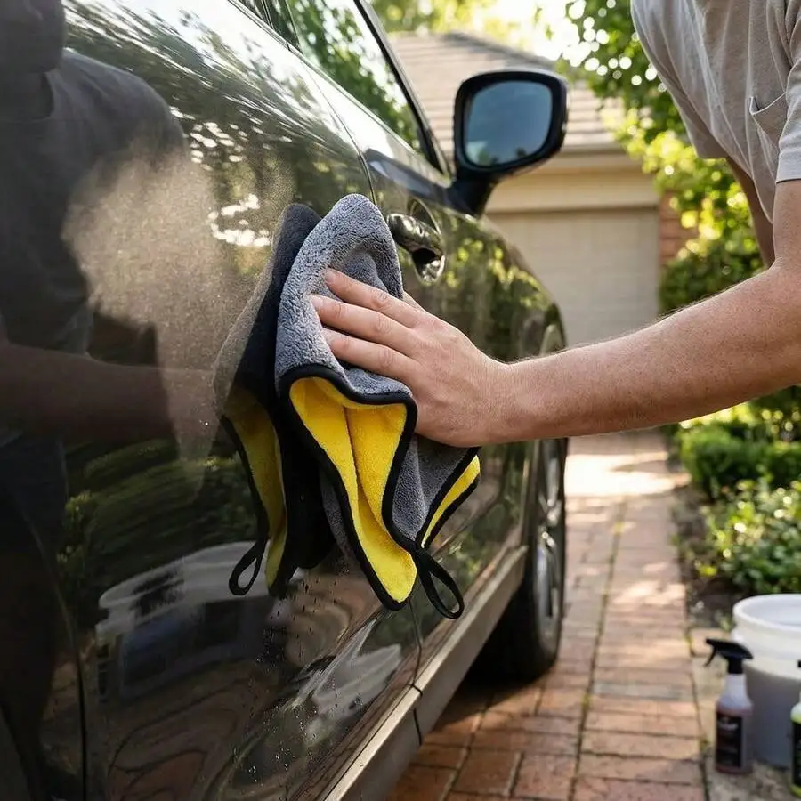 

2PCS Lint-Free Double Layer Coral Fleece Car Cleaning Cloth Super Absorbent Soft Auto Care Towel