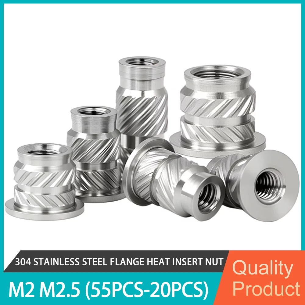 304 Stainless Steel Flange Heat Insert Nut Threaded Inserts Nut Hot Melt Knurled Embed Injection Nut M2 M2.5 3D Print  Plastic