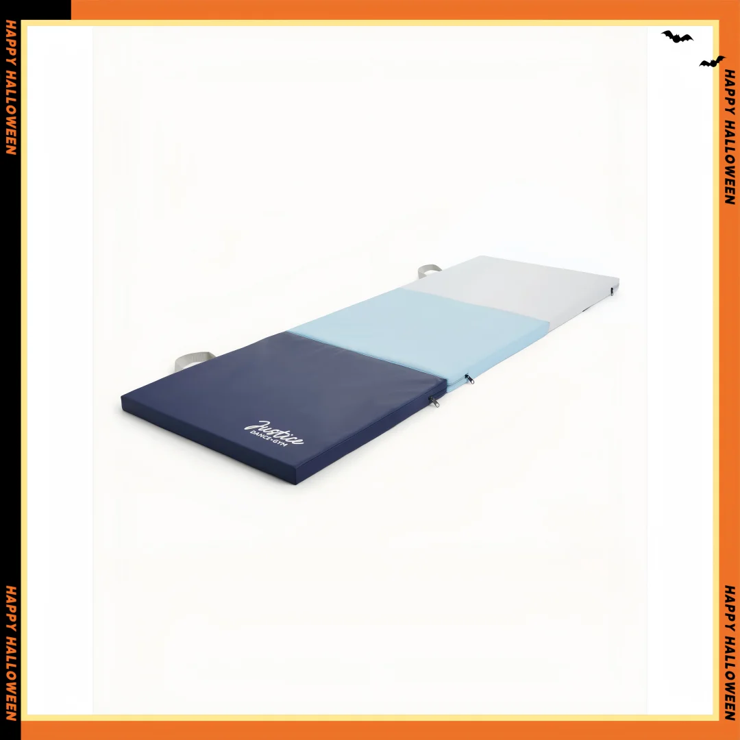 휴대용 손잡이가 있는 6피트 3단 접이식 체육 매트, 두께 1.5인치, 어린이 체조 및 가정 운동용 멀티 컬러 블루