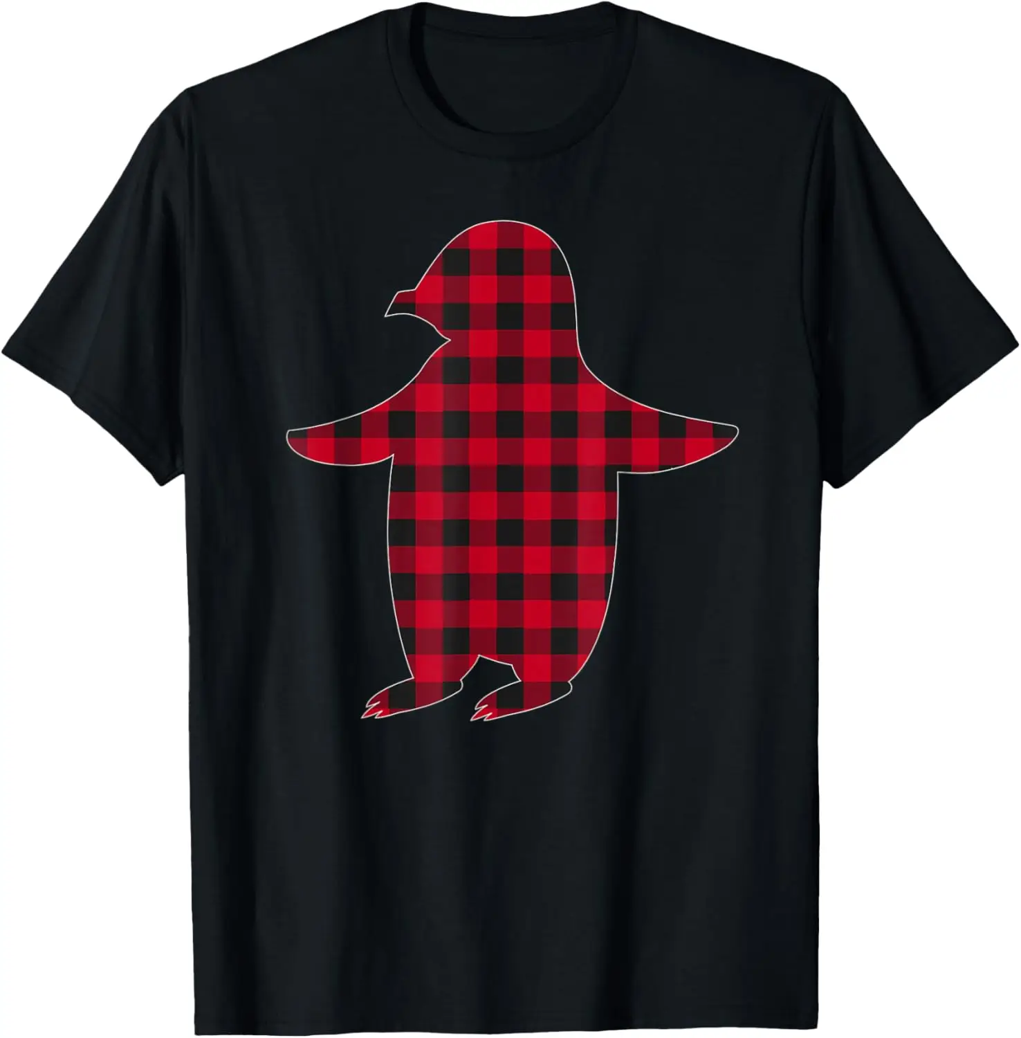 Red Plaid Penguin Christmas Matching Buffalo Family Pajama T-Shirt