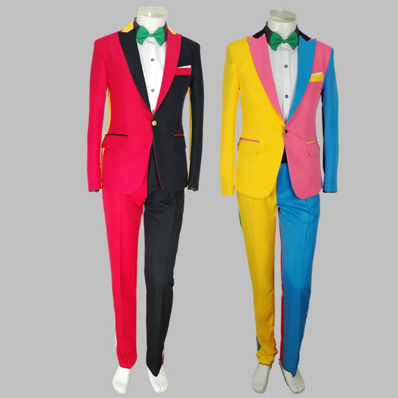 

2023 New Men's Fashion Suit Set Street Personalized Color Matching Irregular Color Suit Set Stage Wear suit