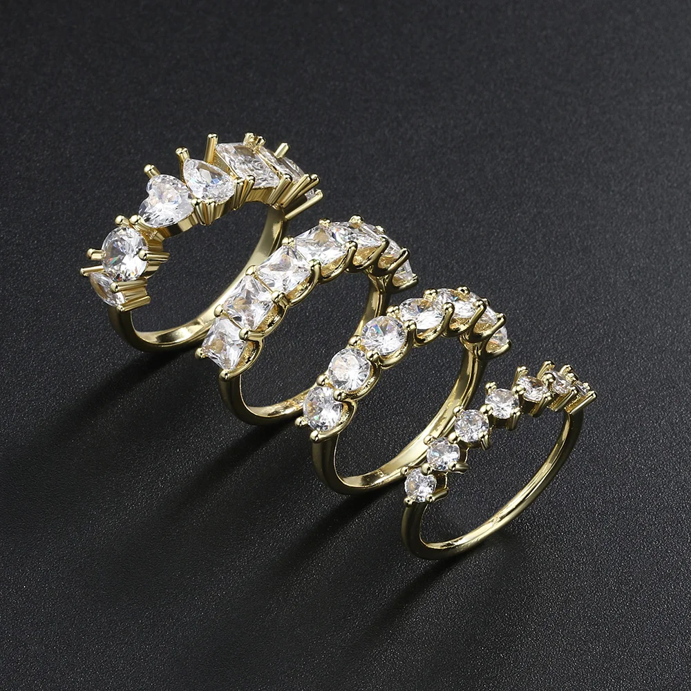 INS Designer tenis cyrkon pierścienie dla kobiet błyszczące kryształowe układanie pasujące wesele Ring Finger moda elegancka biżuteria R018 — zdjęcie 6