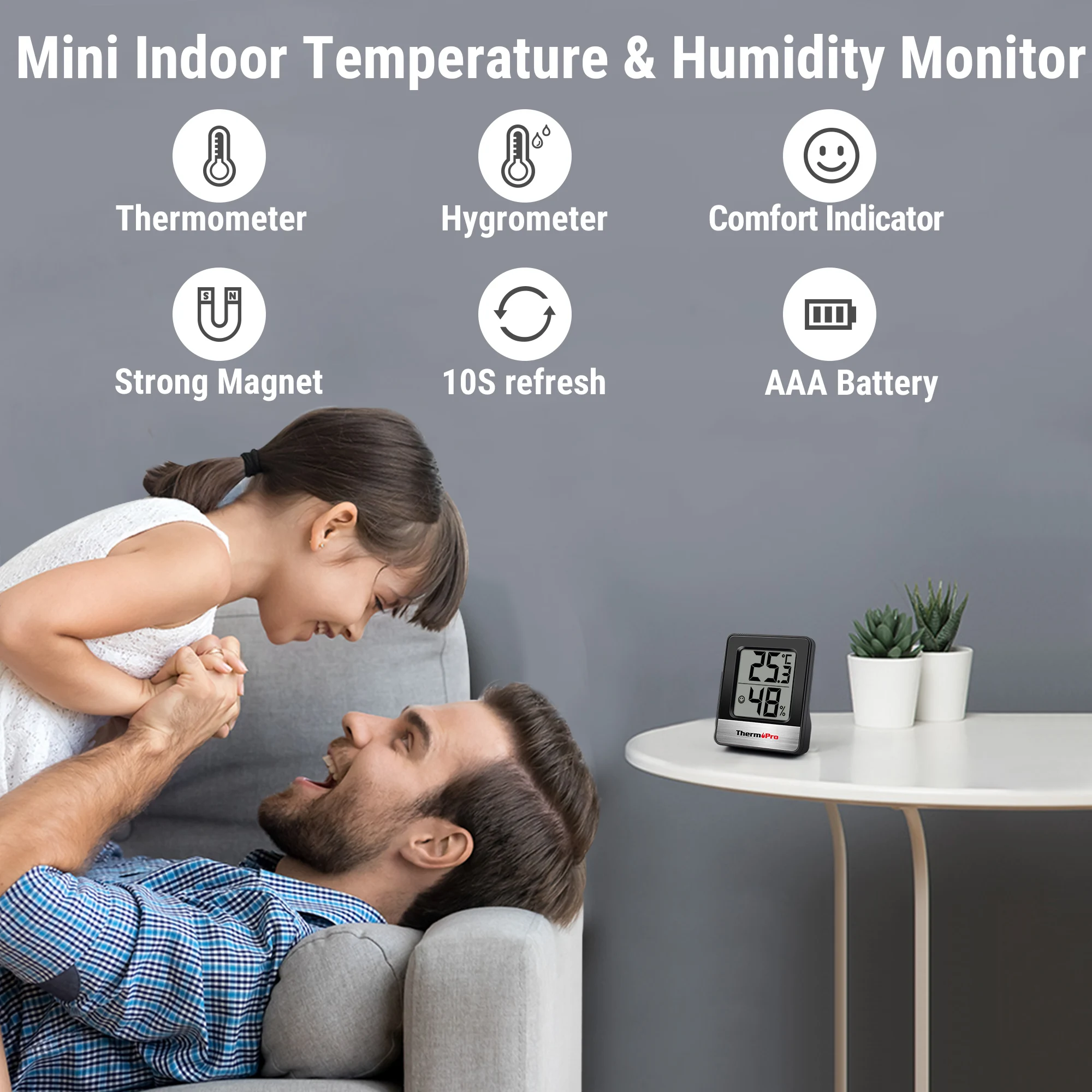 ThermoPro TP49 Mini higrómetro digital para interiores para estación meteorológica doméstica, negro y blanco