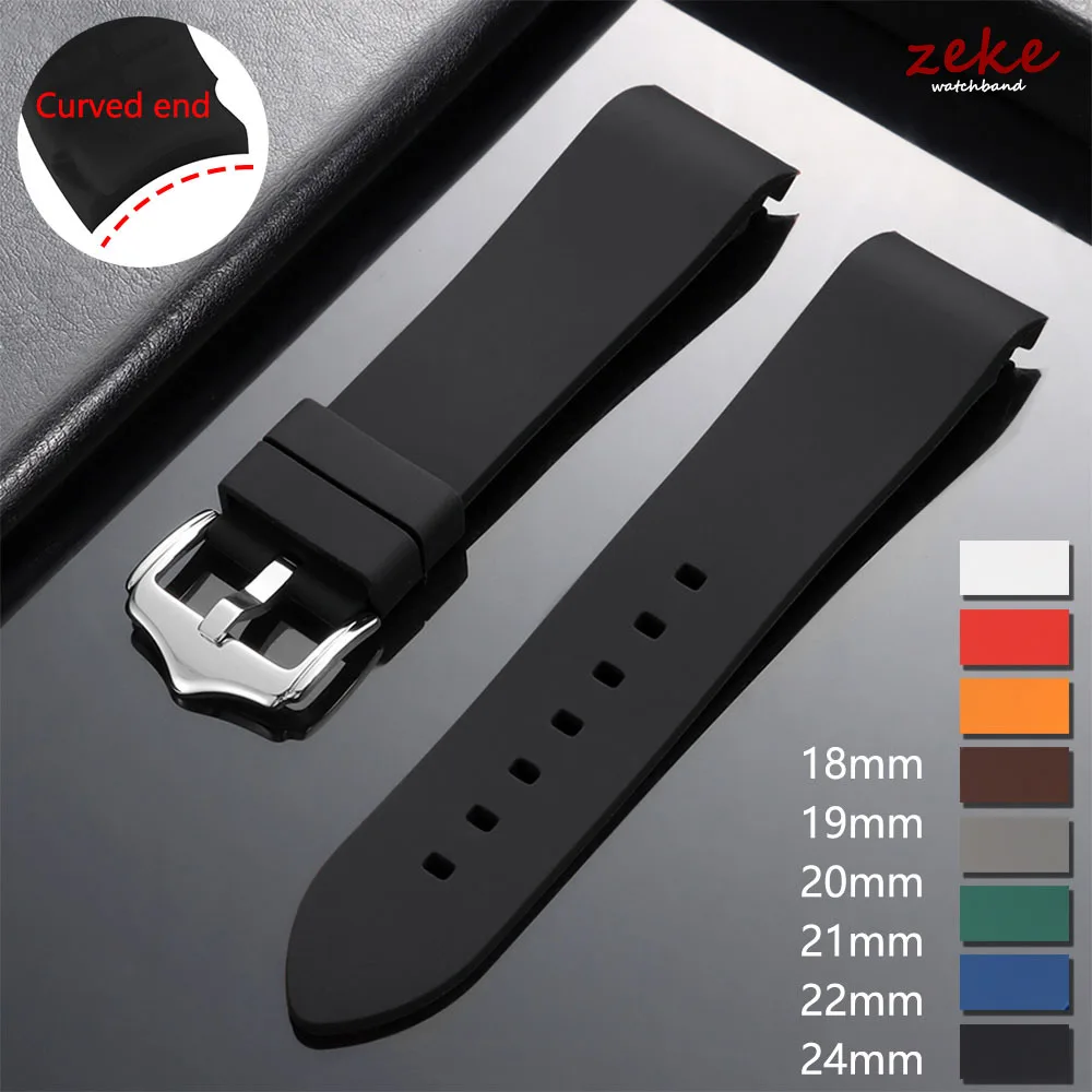 Gebogenes Gummi-Uhrenarmband für Rolex und Seiko 18mm 20mm 22mm Armbänder Wasserdichtes Sport-Silikonarmband 19/21/24mm Armband