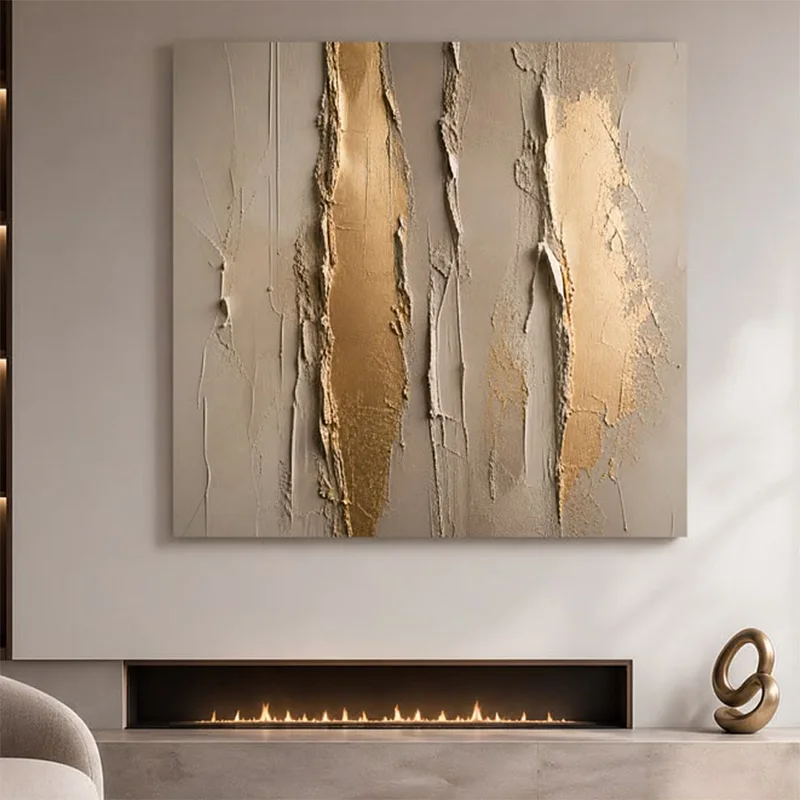 Brown Golden Yellow Handpainted Simple Style Beige White Abstract Canvas Thick Oil Painting For Room Decor New Popular Artwork