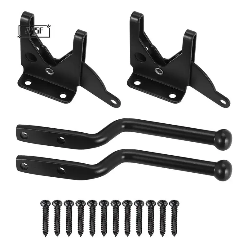 

A45F-2Pcs Self Locking Gate Latch Automatic Gravity Lever Fence Gate Lock For Wood Fence Gate Door Latches Steel Black