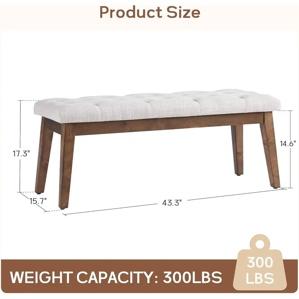 HUIMO Upholstered Bench, Button Tuted Dining Bench (Beige) | with Solid Wood Legs, End o Bed Bench or Bedroom, Entryway, Living