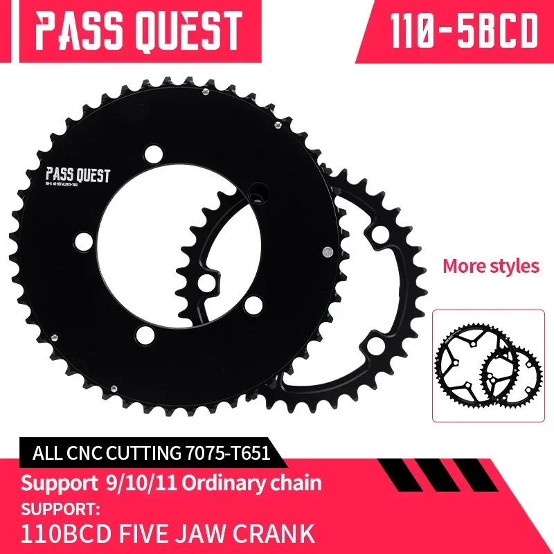 PASS QUEST-Mountain Bike with Five Claws Foldable Bicycle Sprocket AERO Round Road Bike 9-11 Speed Gravel Bike 46T 48T 50T