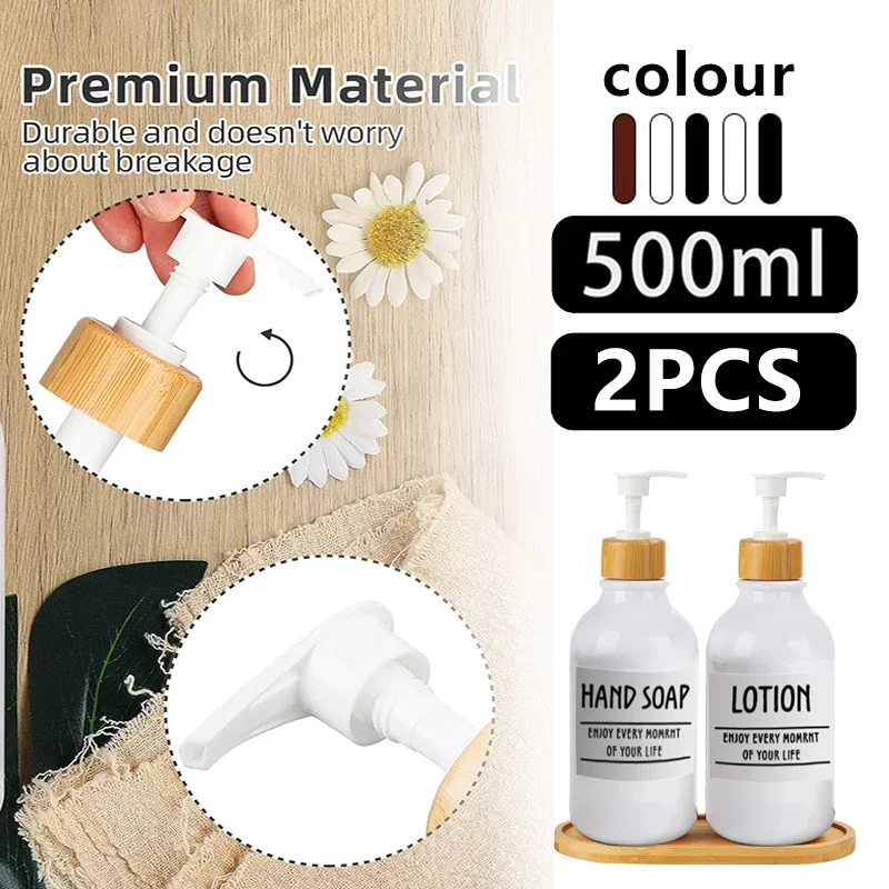 Set 16 oz 500ml Seife Shampoo Dusche Conditioner Spender Pumpe Körper Wasch flasche mit 6 Etiketten Bambus schale nachfüllbar