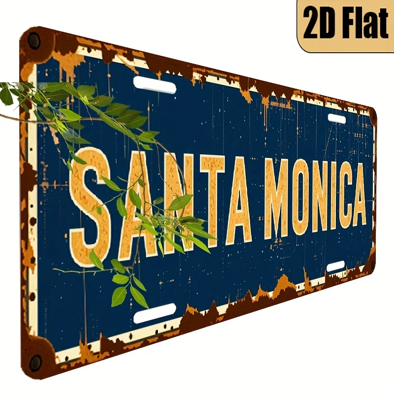 1 unidade de Placa de Licença Vintage Temática Califórnia Santa Mônica - para Casa, Parede, Painel de Carro e Decoração - Réplica Durável de Alumínio para Presente