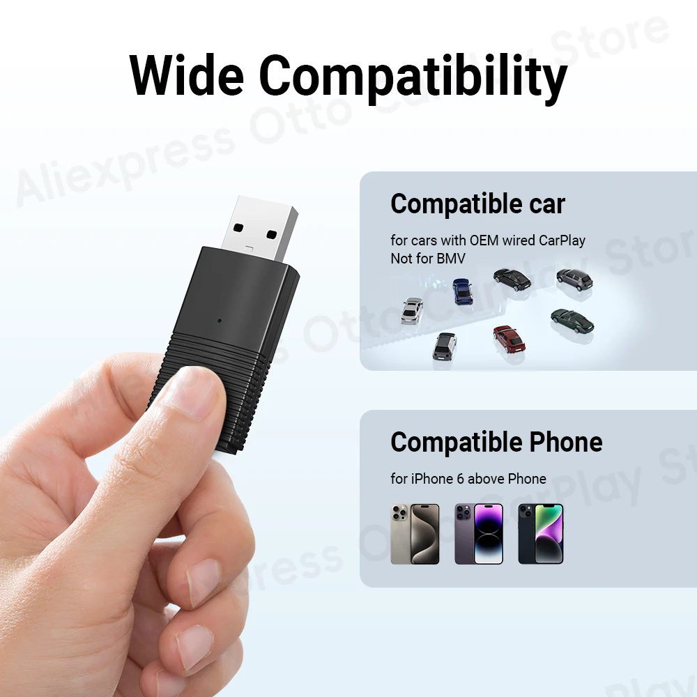 2024 Mini Adattatore CarPlay Wireless Car Play Dongle Bluetooth WiFi Collegamento rapido Plug and Play per Auto CarPlay cablata OEM Nuovo