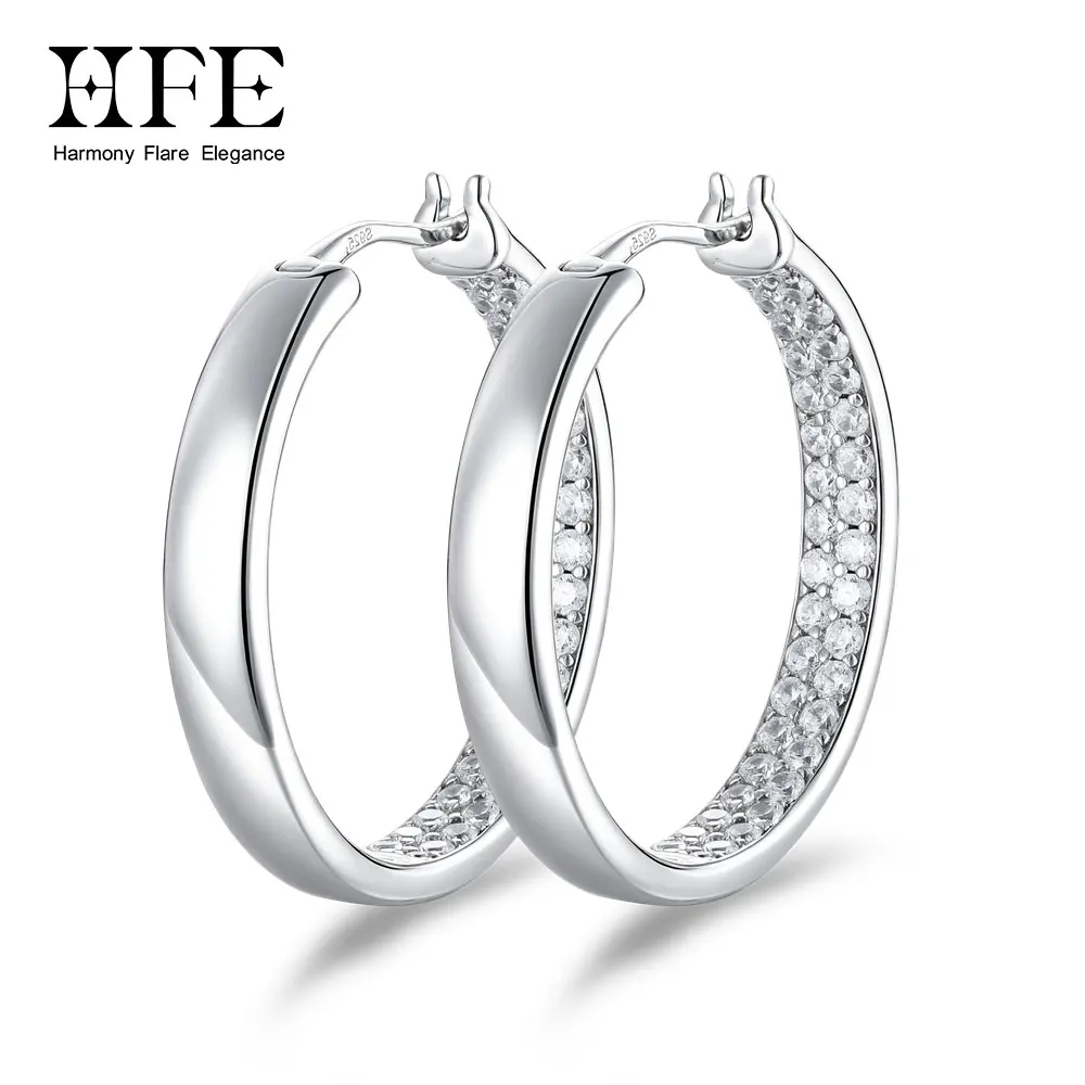 HFE 26mm 5A Cubic Zirconia Hoop Earrings for Women 925 Silver Needle Hypoallergenic Hoops Daily Wear Party Fashion Jewelry Gift