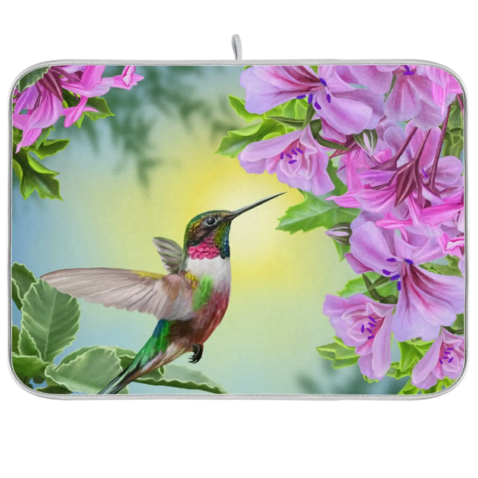 

Hummingbird Flowers Dish Drying Mat for Kitchen Counter Absorbent Heat Resistant Microfiber Dishes Drainer Mat 18x24in