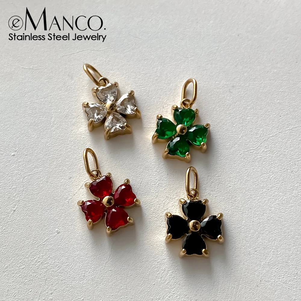 EMANCO 14K vergoldeter Edelstahl-Blumenanhänger, Zirkon-Charms, Schmuckherstellungszubehör