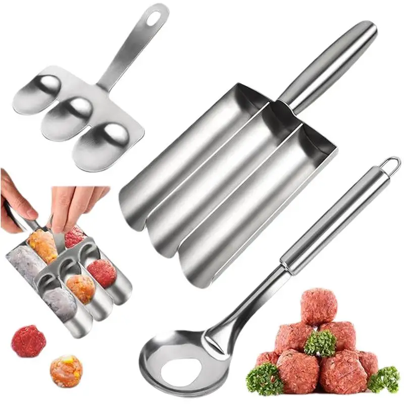 

Meatball Scoop Maker Meatball Shape Ball Maker Triple Meatball Scoop Meat Baller Maker Kitchen Cooking Tool with Cutting Spade