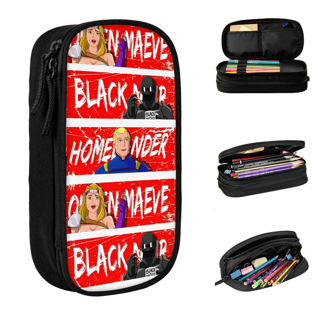 The Boys Queen Maeve Homelander Black Noir Pencil Cases Pen Bag for Student Large Storage Students School Cosmetic Pencil Pouch