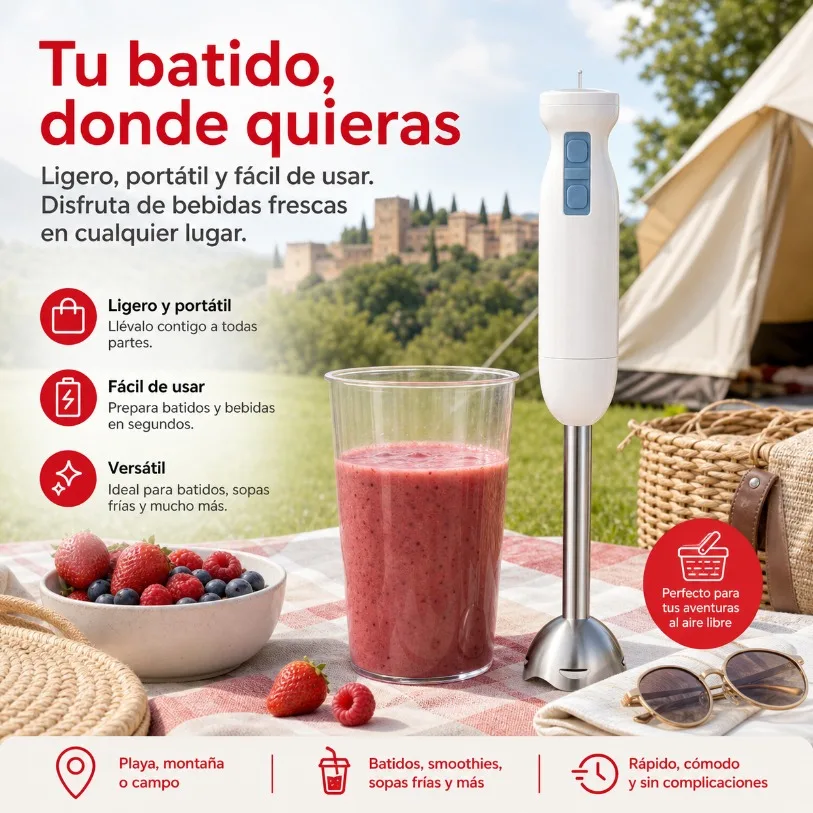 Mixeur plongeant électrique 700W avec lames en acier inoxydable, mixeur plongeant pour smoothies et crèmes, avec tasse doseuse de 700 ml, design ergonomique blanc et bleu
