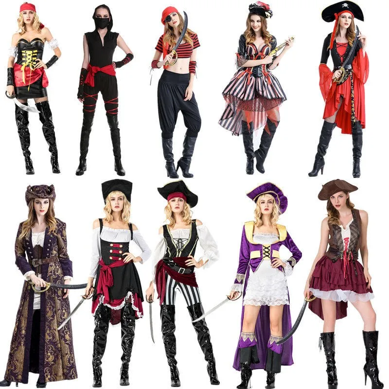 Disfraz de Pirata Sexy para Actuación, Maquillaje de Halloween, Traje de Ninja Asesino para Baile, Nunchaku Tradicional Chino para Mujer Adulta
