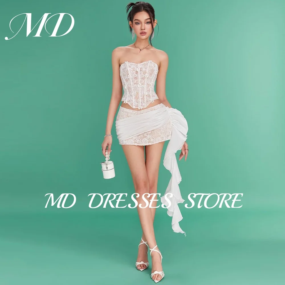 

MD 2025 Sexy Two Pieces Short Evening Gown A-line Mini Lace Prom Dress Birthday Party Dress High Slit Cocktail Dress Customized
