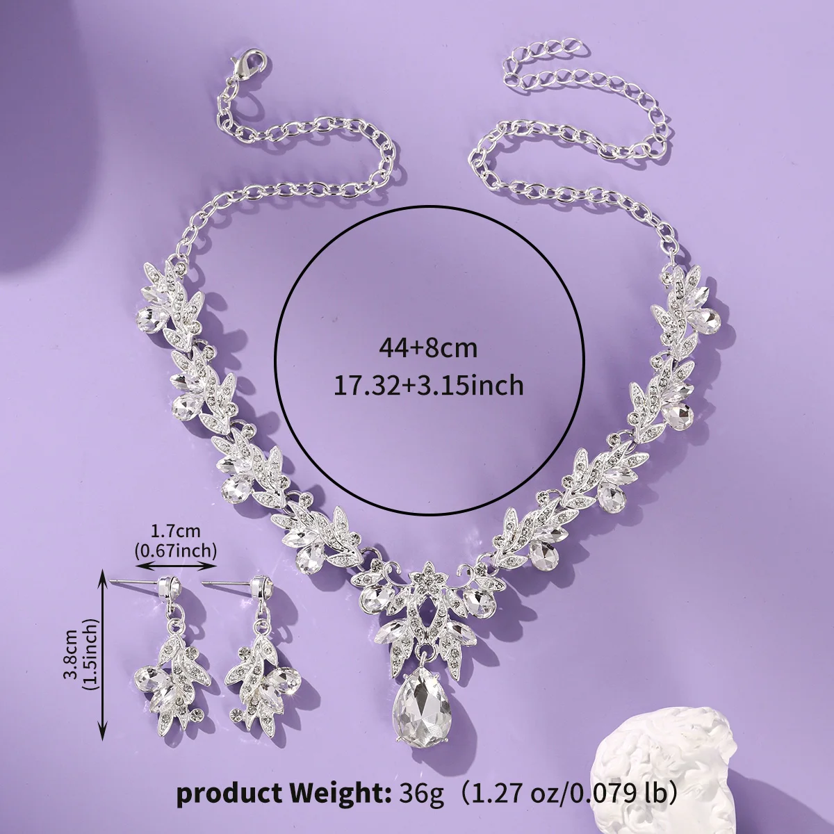Baroque Crystal Pendant Necklace and Earrings Set Fashion Alloy Rhinestones Jewelry Accessories For Women Wedding Nacklace #6