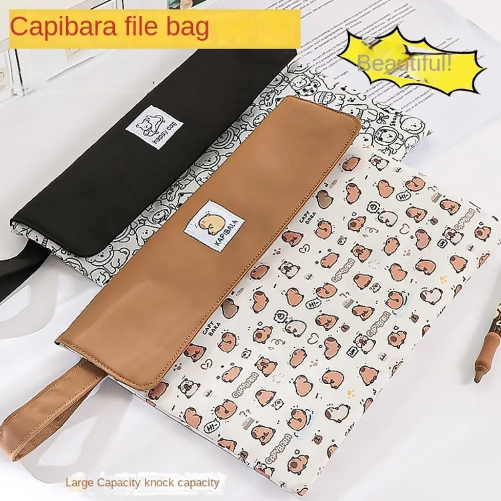 A4 Size Capybara File Folder Large Capacity Cartoon Dog Capybara Storage Bag Washable Fabric Capybara File Organizer Documents