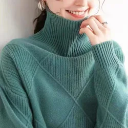 Autumn Winter New Fashion High Collar Solid Pullovers Women's Clothing Loose Casual All-match Sweater Simplicity Trend Chic Tops