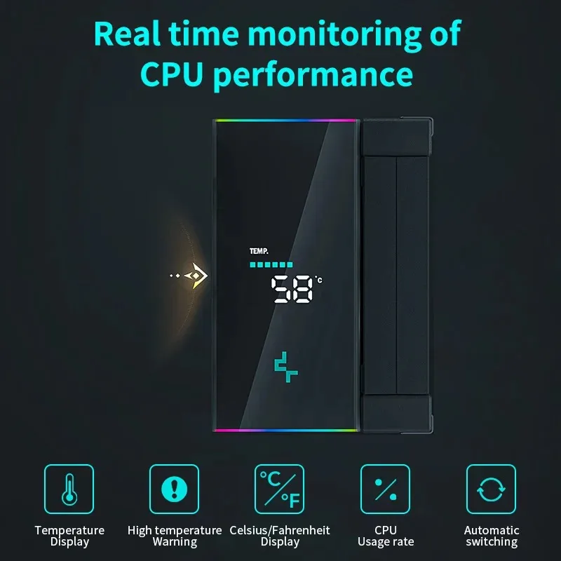 Кулер для процессора DEEPCOOL AK500S TDP240W, 5 тепловых трубок, радиатор с цифровым дисплеем, компьютерная лампа охлаждения для LGA1700/1200 115X AM4 AM5