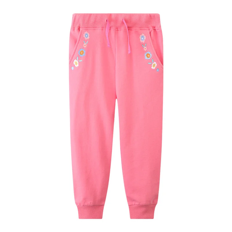 

Jumping Meters 2-7T Autumn Spring Children's Trousers Pants Girls Sweatpants Kids Flowers Applique Full Length Baby Pant