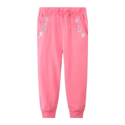 Jumping Meters 2-7T Autumn Spring Children's Trousers Pants Girls Sweatpants Kids Flowers  Applique Full Length Baby Pant