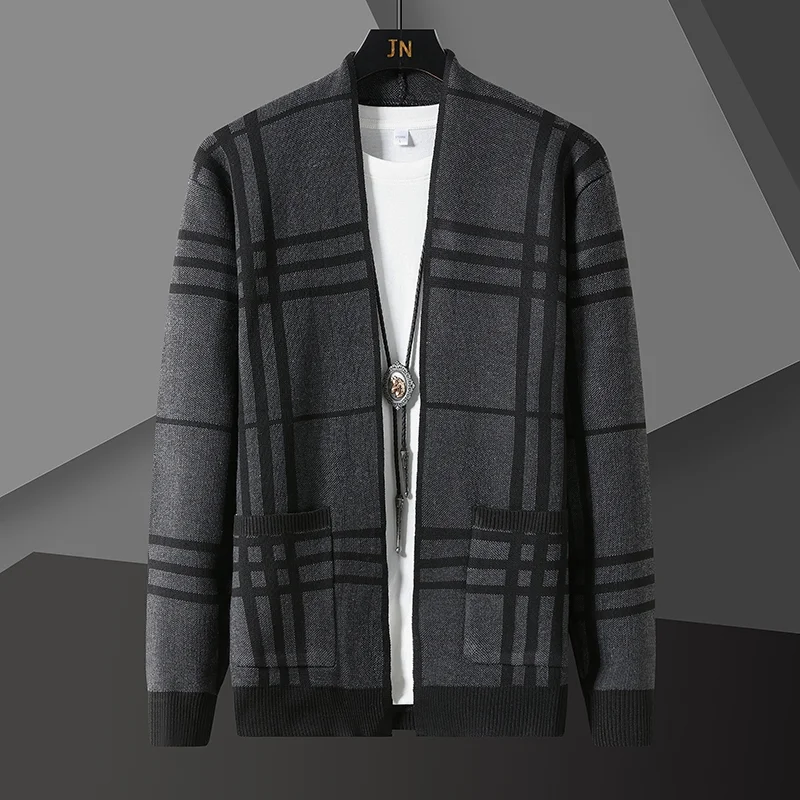 

Black Striped Contrast Patchwork Printing Cardigan Men Sweter Fall Korean Sweater Coat Designer Knit Cardigan Jacket Sweater