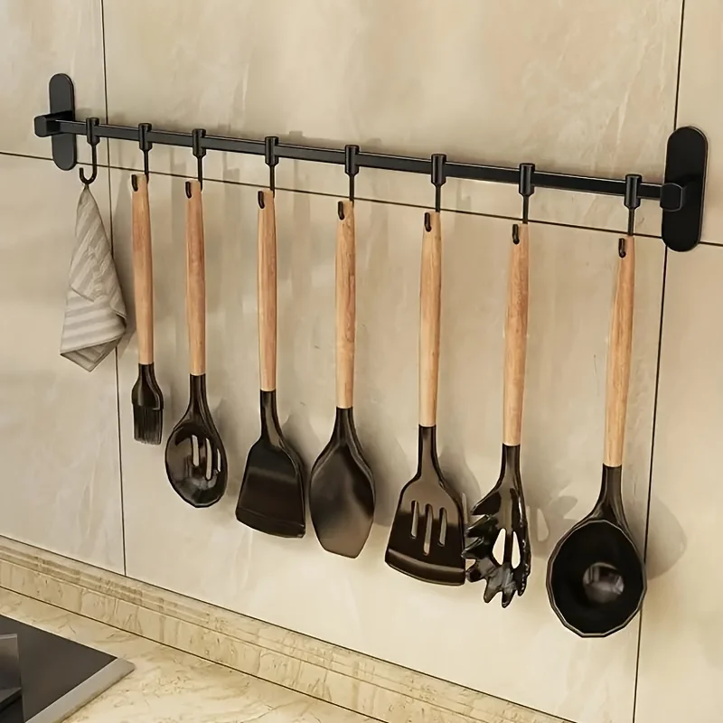 1 Piece Of Kitchen Equipment Storage Rack Such As Pot Lid And Spatula Wall-Mounted Hook Rack Multi-Way Storage For Kitchen Items