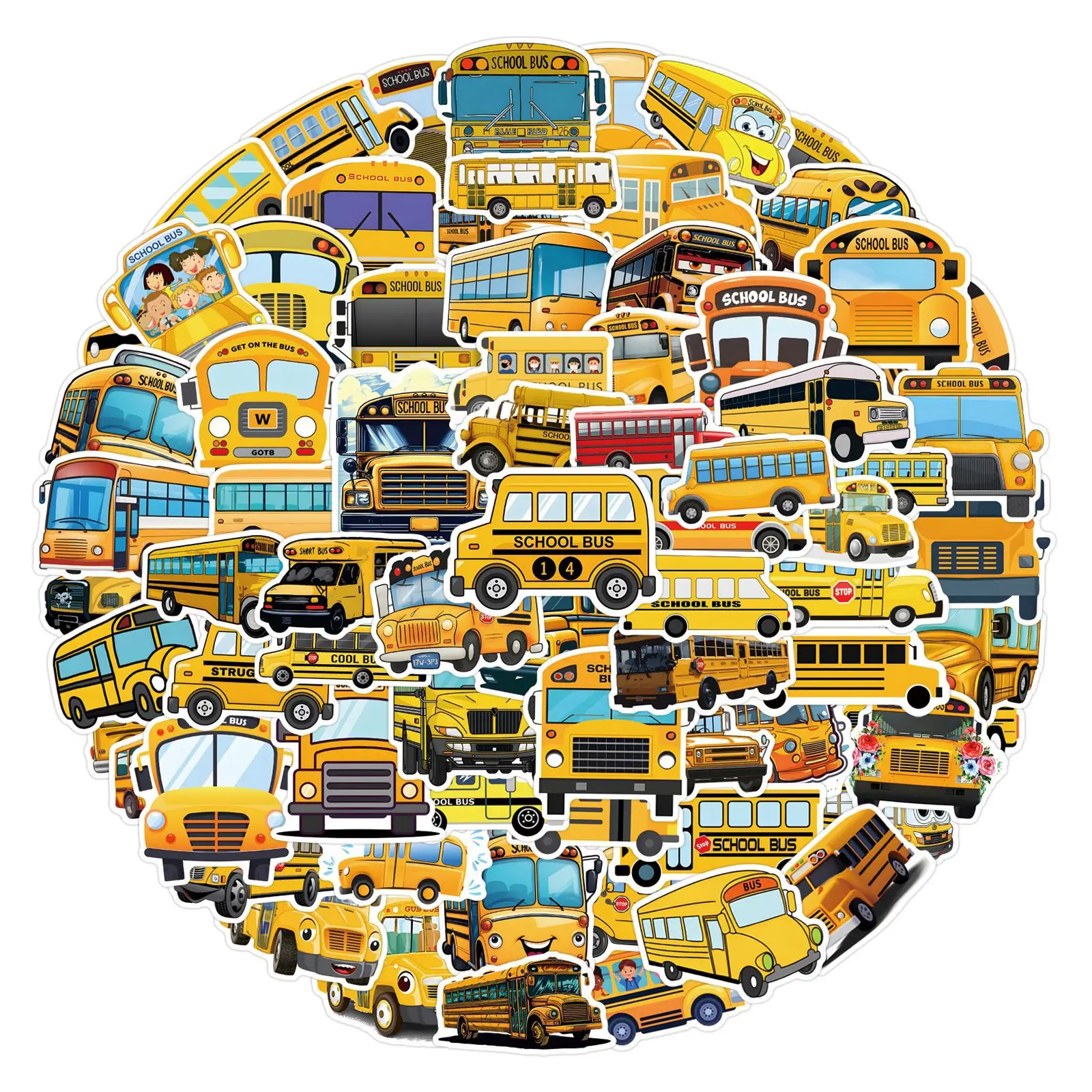 10/55/110PCS Yellow School Bus Cartoon Sticker DIY Fridge Laptop Phone Car Water Bottle Guitar Skateboard Graffiti Joke Sticker