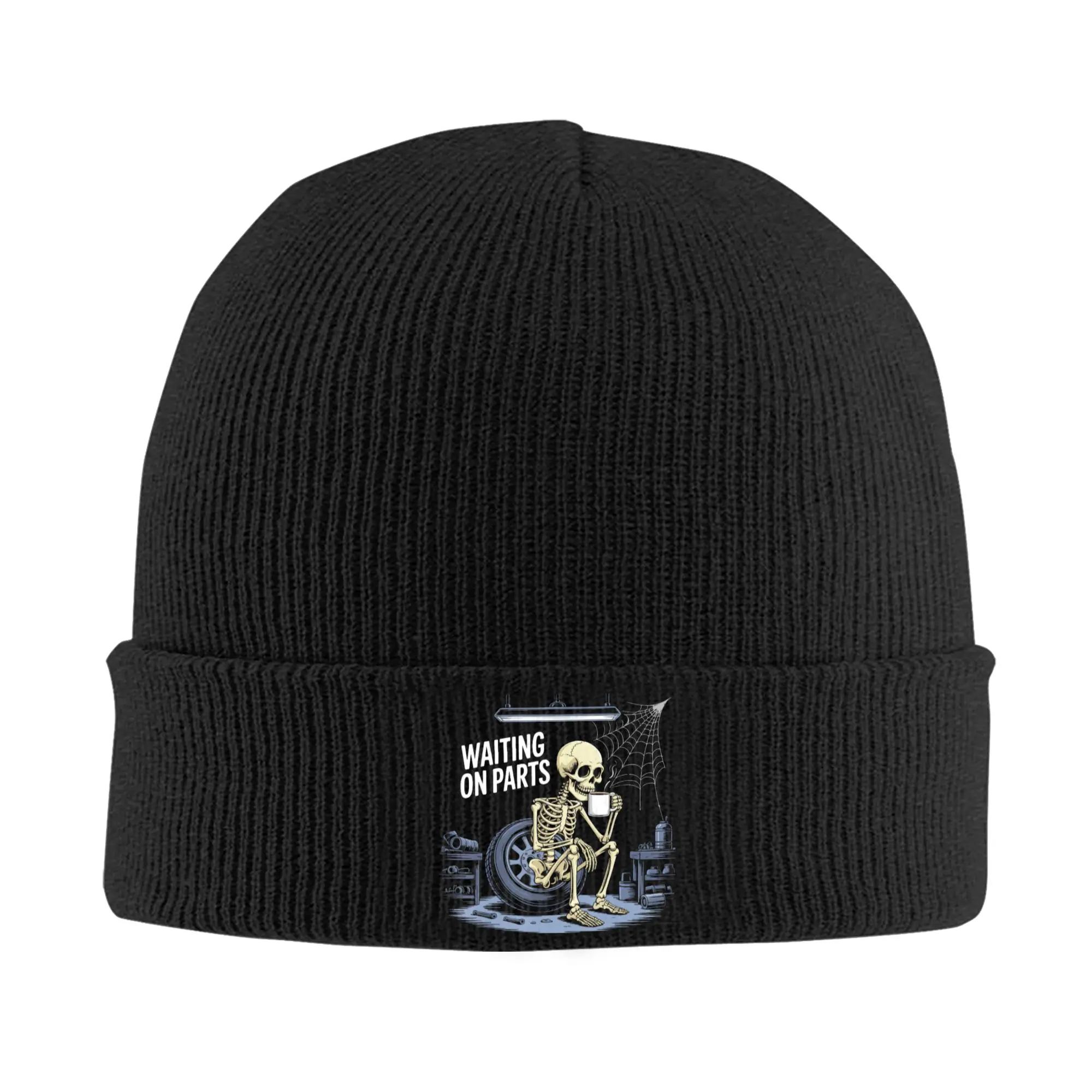 Funny Waiting On Parts Mechanic Skeleton Auto Repair Life Knitted Hat  Caps Female Male Beanie Hats Autumn Elastic Bonnet Hats