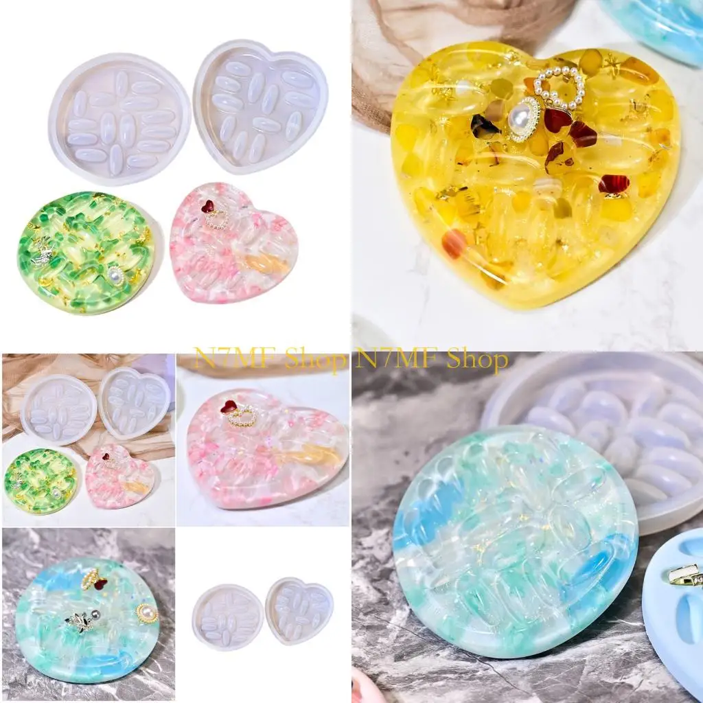 N7MF 2-Size Silicone Ring Holder Casting Mold Set Flexible Design for DIY Crafts Resin Art and Earring Organiser Tray Making