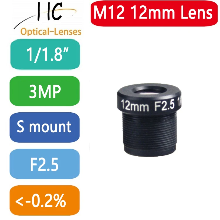 3 MegaPixel M12-Mount 12mm 1/1.8'' board lens F2.5 fixed Iris(customizable) FA/Machine Vision lens,good for Near Work Distance