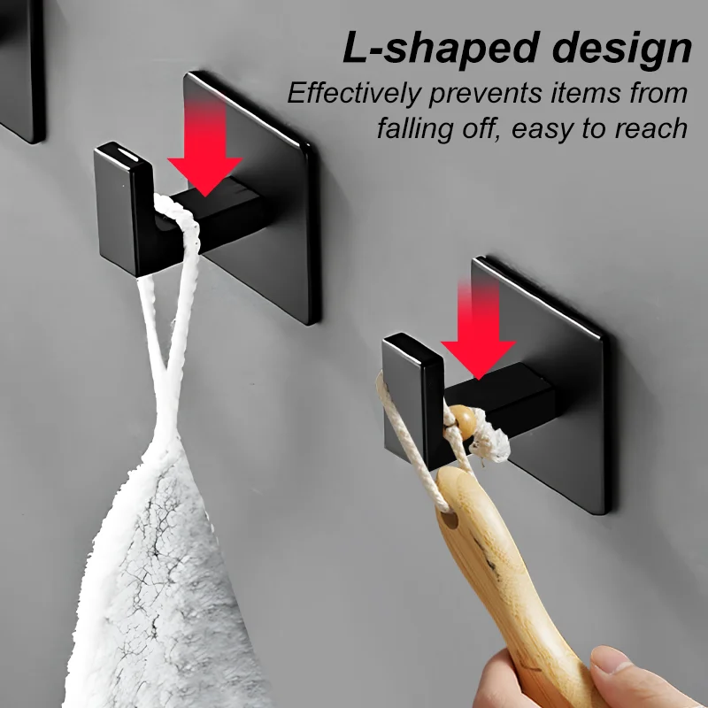 Hooks Black Self-Adhesive Wall Hooks No punching For Hanging Keys Coat Towel Holder Bathroom Accessories Clothes Hanger Hook