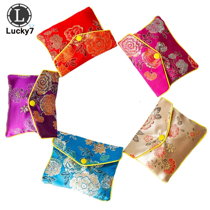 Chinese Brocade Handmade Silk Embroidery Padded Zipper Small Jewelry Gift Storage Pouch Bag Snap Case Satin Coin Purse Wholesale