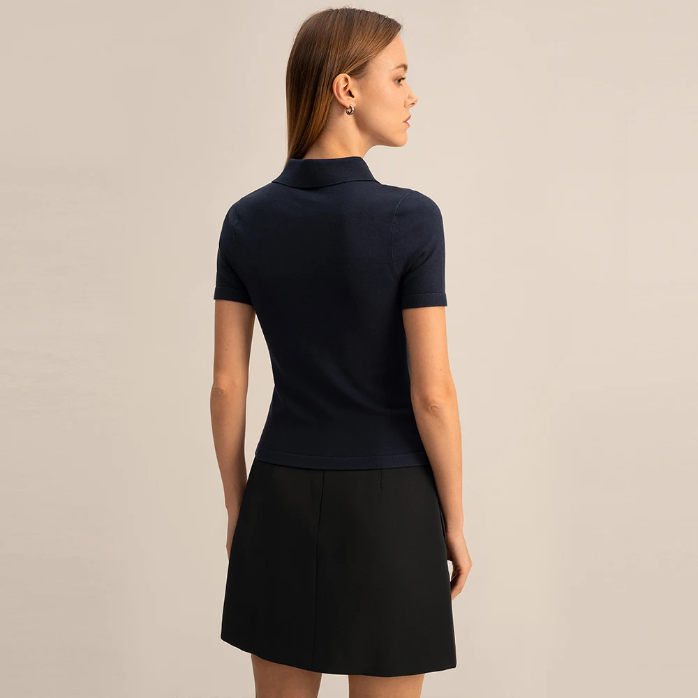 LILYSILK Silk Knitted T-shirt for Women 2023 Spring New Ladies Short Sleeve Turn Down Collar Button Front Top Free Shipping
