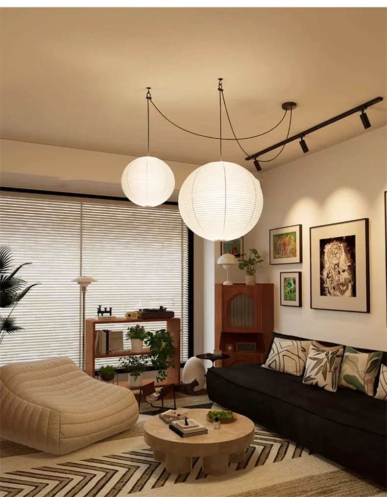 Candelabro Noguchi japonés, lámpara colgante de papel de arroz, arte, linterna, luz para dormitorio, sala de estar, estudio