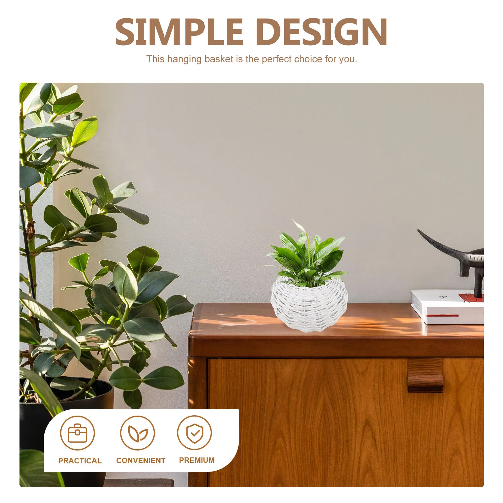 

Rattan Woven Flower Basket Hanging Storage Organizer Wall Decorative Basket Natural Wicker Planter Garden Horticulture Pot