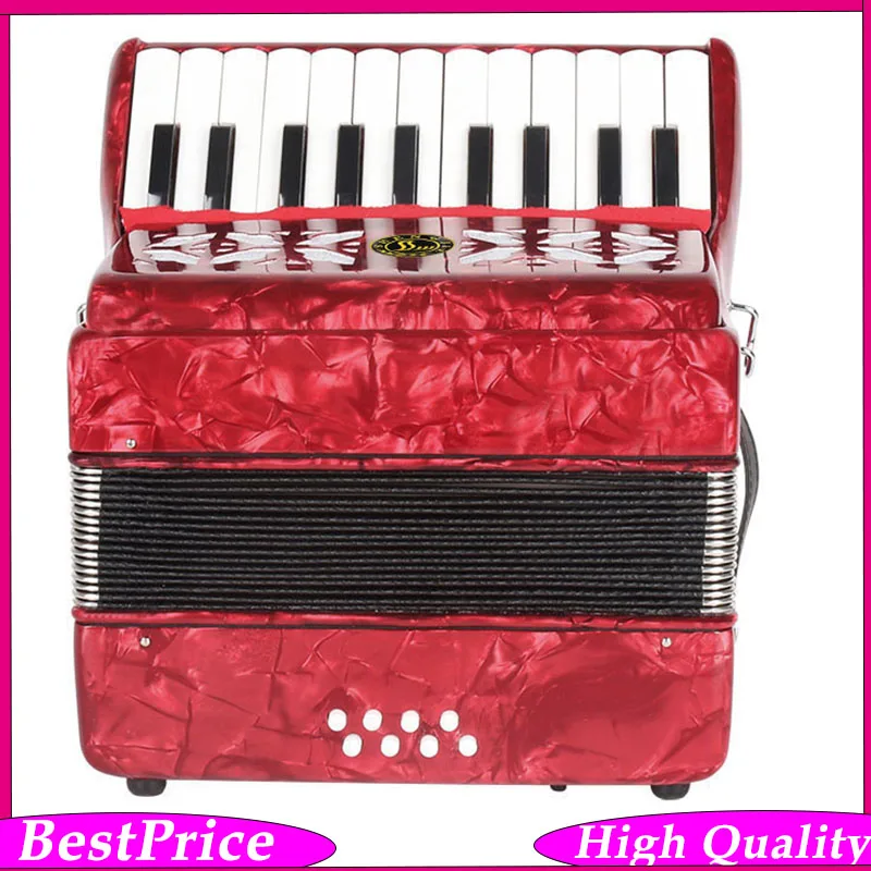 22-Key 8-Bass Piano Accordion – Red Pearl Water Ripple Finish Carved Sound Window Waterproof Bellows with Accordion Straps&Bag