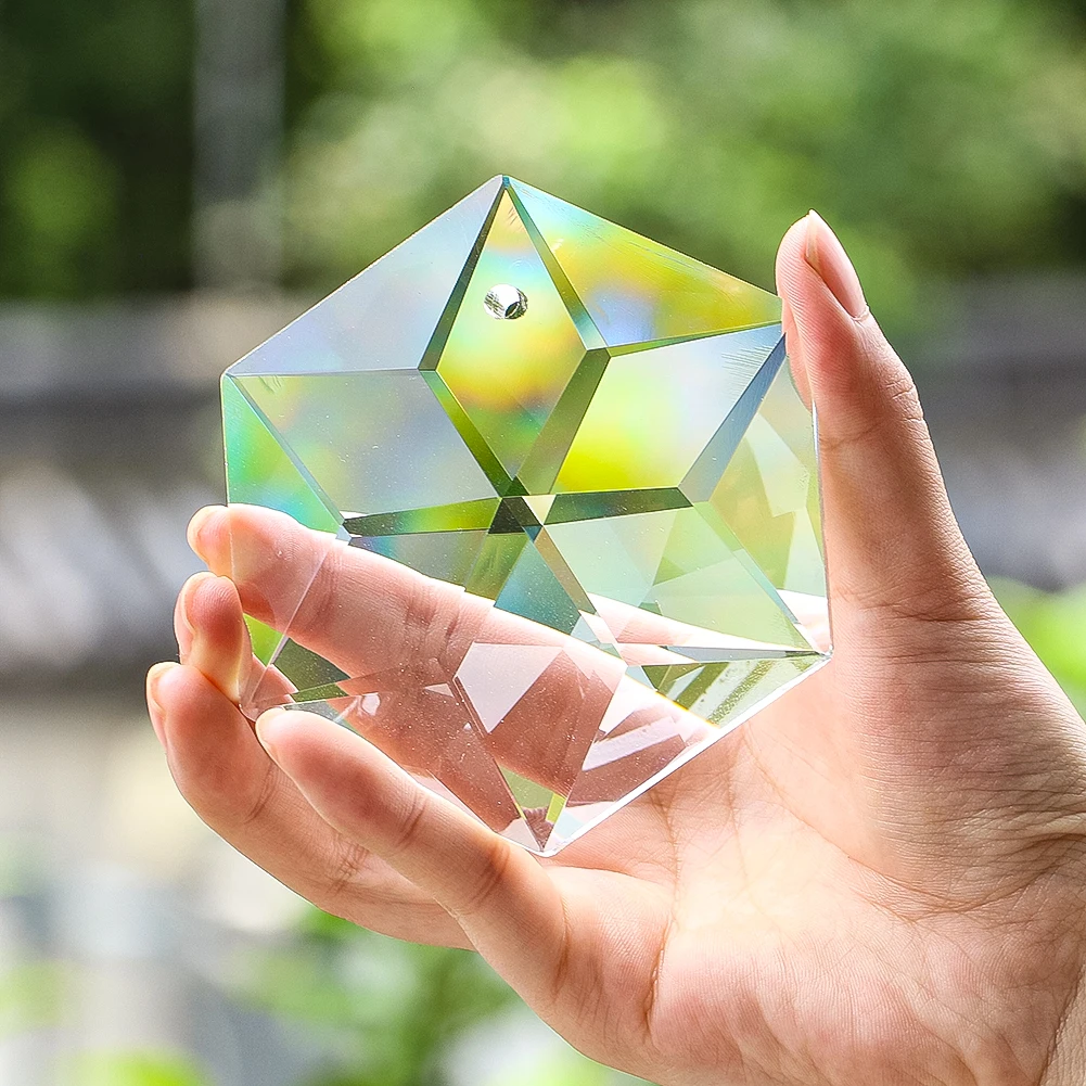 

100mm Clear Metatron David Star Crystal Sunsatcher Multifaceted Prism Garden Sunshine Rainbow Shining Wreath Aurora Column