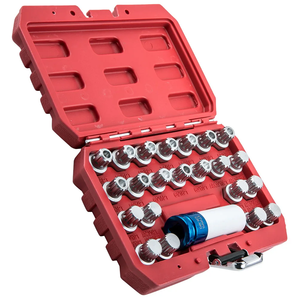 23 pieces Wheel Lugs Nut Lock Key Screws Socket Set Anti-theft Removal Tool For VW Audi  17mm  wrench socket with 1/2 